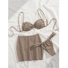 image:imageGORGLITTER Womens Striped Swimsuits High Waisted Cheeky Bikini Sets with Bathing Suit Cover Up Skirts Summer VacationBrown
