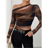 image:imageGORGLITTER Womens Tie Dye Off The Shoulder Top Mesh Long Sleeve Shirts Ruched Asymmetrical Y2k Fall Trendy TshirtRust Brown