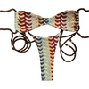 image:imageGORGLITTER Womens Crochet Scoop Neck Bikini Set Colorful Striped High Cut Thong Cheeky Swimsuits 2 Piece Bathing SuitMulticolor