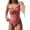 image:imageGORGLITTER Womens Cutout Tie Knot Bandeau One Piece Swimsuits Gingham Ruffle Trim Sleeveless Strapless Bathing SuitsRed