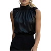 image:imageGORGLITTER Womens Elegant Satin Blouse Mock Neck Sleeveless Tops Pleated Summer Work Shirts Business Casual OutfitBlack