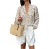 image:imageGORGLITTER Womens Polka Dots Ruffled Top Blouse Dressy Long Sleeve Button Down Shirts Business Casual Work Office ShirtApricot