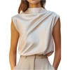 image:imageGORGLITTER Womens Satin Silk Tops Blouse Dressy Business Casual Work Office Going Out Cap Sleeve ShirtsApricot