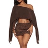 image:imageGORGLITTER Womens Sheer Poncho Shawl Off The Shoulder Mesh Vacation Flowy Dressy Date Night Tops Shirts BlouseCoffee Brown