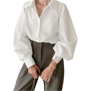 image:imageGORGLITTER Womens Oversized Button Down Shirts Casual Dressy Bishop Long Sleeve Shirt Business Office Formal TopsWhite Solid