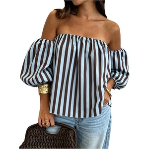 image:imageGORGLITTER Womens Polka Dots Off The Shoulder Tops 34 Puff Sleeve Cute Blouses Summer Going Out Outfits 2026Blue