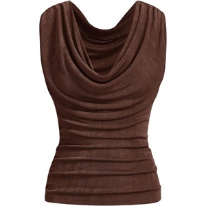 image:imageGORGLITTER Womens Ruched Sleeveless Tops Dressy Cowl Neck Draped Going Out Top Elegant Formal Date Night Out BlousesCoffee Brown