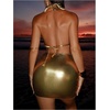 image:imageGORGLITTER Womens 3 Piece Sparkly Metallic Swimsuits String High Cut Thong Bikini Sets with Beach Halter DressGold