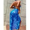 image:imageGORGLITTER Womens 3 Piece Swimsuits Marble Print Halter High Cut Bikini Set with Mesh Split Coverup SkirtsBlue
