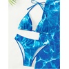 image:imageGORGLITTER Womens 3 Piece Swimsuits Marble Print Halter High Cut Bikini Set with Mesh Split Coverup SkirtsBlue