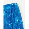 image:imageGORGLITTER Womens 3 Piece Swimsuits Marble Print Halter High Cut Bikini Set with Mesh Split Coverup SkirtsBlue