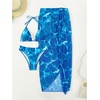 image:imageGORGLITTER Womens 3 Piece Swimsuits Marble Print Halter High Cut Bikini Set with Mesh Split Coverup SkirtsBlue
