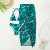 image:imageGORGLITTER Womens 3 Piece Swimsuits Marble Print Halter High Cut Bikini Set with Mesh Split Coverup SkirtsGreen