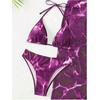 image:imageGORGLITTER Womens 3 Piece Swimsuits Marble Print Halter High Cut Bikini Set with Mesh Split Coverup SkirtsPurple