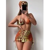 image:imageGORGLITTER Womens 4 Piece Swimsuits Tie Side Triangle Bikini with Mesh Beach Skirt amp BandanaBurnt Orange