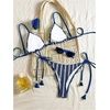 image:imageGORGLITTER Womens Crochet Bikini Set Striped High Cut Cheeky Thong Swimsuit Summer Beach Vcation Bathing Suits BrazilianBlue