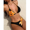 image:imageGORGLITTER Womens Floral Bikini Sets High Cut Thong Triangle Halter Top Boho Cheeky Beach Swimsuit Bathing SuitBlack