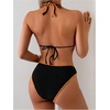 image:imageGORGLITTER Womens Floral Bikini Sets High Cut Thong Triangle Halter Top Boho Cheeky Beach Swimsuit Bathing SuitBlack