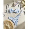 image:imageGORGLITTER Womens Floral Printed Twist Bikini Sets Cute Y2K High Waisted Thong Swimsuit Sexy 2 Two Piece Bathing SuitsBlue and White