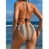 image:imageGORGLITTER Womens One Piece Swimsuit Halter Bathing Suits Summer Beach Vacation Boho Crochet Striped Backless SwimwearMulticolor