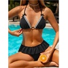 image:imageGORGLITTER Womens Polka Dots Bikini Set Lace Halter Triangle Top Ruffle High Cut Low Rise Thong Swimsuit Bathing SuitBlack