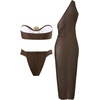 image:imageGORGLITTER Womens Strapless Bandeau Cheeky Y2K Bikini Set High Waisted Thong Swimsuits with Bathing Suit Coverup Dress