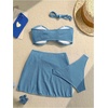 image:imageGORGLITTER Womens Strapless Bandeau Swimsuits High Waisted Bandeau Bikini Sets Beach Sarong Coverup Skirts Bathing SuitsDusty Blue