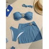 image:imageGORGLITTER Womens Strapless Bandeau Swimsuits High Waisted Bandeau Bikini Sets Beach Sarong Coverup Skirts Bathing SuitsDusty Blue