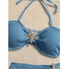 image:imageGORGLITTER Womens Strapless Bandeau Swimsuits High Waisted Bandeau Bikini Sets Beach Sarong Coverup Skirts Bathing SuitsDusty Blue