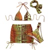 image:imageGORGLITTER Womens 4 Piece Swimsuits Tie Side Triangle Bikini with Mesh Beach Skirt amp BandanaBurnt Orange