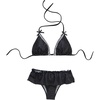image:imageGORGLITTER Womens Polka Dots Bikini Set Lace Halter Triangle Top Ruffle High Cut Low Rise Thong Swimsuit Bathing SuitBlack