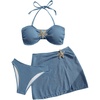 image:imageGORGLITTER Womens Strapless Bandeau Swimsuits High Waisted Bandeau Bikini Sets Beach Sarong Coverup Skirts Bathing SuitsDusty Blue