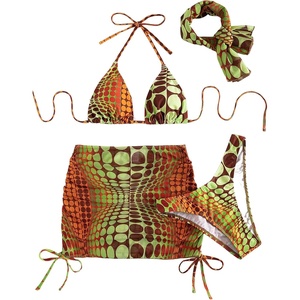 image:imageGORGLITTER Womens 4 Piece Swimsuits Tie Side Triangle Bikini with Mesh Beach Skirt amp BandanaBurnt Orange