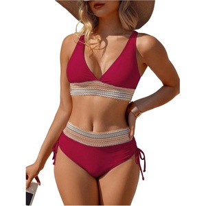 image:imageGORGLITTER Womens High Cut High Waisted Bikini Cheeky Sexy Halter Swimsuit Tummy Control Bathing Suits 2026 SummerBurgundy