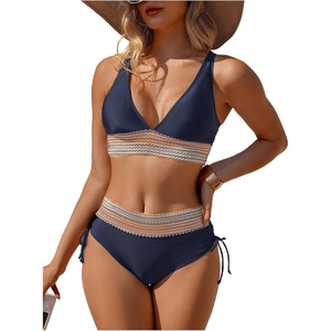 image:imageGORGLITTER Womens High Cut High Waisted Bikini Cheeky Sexy Halter Swimsuit Tummy Control Bathing Suits 2026 SummerDark Blue