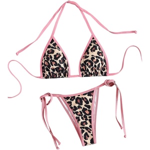 image:imageGORGLITTER Womens String Bikini Sets Animal Print Triangle Halter Thong 2 Piece Swimsuit Cute Cheeky Bathing SuitPink