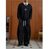 image:imageGORGLITTER Mens Baggy Barrel Pants Wide Leg Pleated Oversized Casual Work Dress Pants Streetwear TrousersBlack Stitching