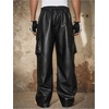 image:imageGORGLITTER Mens Baggy Leather Pants Y2K Wide Leg Cargo Pants with Pockets StreetwearBlack