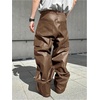 image:imageGORGLITTER Mens Baggy Leather Pants Y2K Wide Leg Cargo Pants with Pockets StreetwearBrown