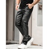 image:imageGORGLITTER Mens Casual Stacked PU Leather Flares Pants Wide Leg Skinny Motorcycle Biker PantsBlack
