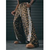 image:imageGORGLITTER Mens Cheetah Leopard Print Jeans Striped Baggy Sweatpants Wide Leg Drawstring Track Pants with PocketsBrown White Black