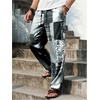 image:imageGORGLITTER Mens Patchwork Print Vacation Pants Drawstring Waist Colorful Baggy Wide Leg Pants Summer Beach TrousersBlack and White