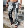 image:imageGORGLITTER Mens Patchwork Print Vacation Pants Drawstring Waist Colorful Baggy Wide Leg Pants Summer Beach TrousersBlack and White