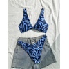 image:imageGORGLITTER Womens 2 Piece Swimsuit Summer Beach Twist Front Deep V Bikini Sets High Cut Graphic Bathing Suit BeachwearBlue