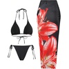 image:imageGORGLITTER Womens 3 Piece Bikini Set Floral Print Halter Top Swimsuits String Thong Bathing Suit with Beach CoverupsRed