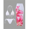 image:imageGORGLITTER Womens 3 Piece Bikini Set Floral Print Halter Top Swimsuits String Thong Bathing Suit with Beach CoverupsWhite and Pink