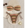 image:imageGORGLITTER Womens Crochet Strapless Bandeau Bikini Set Cheeky Y2K High Waisted Thong Swimsuit Two Piece Bathing SuitMulticolor Striped