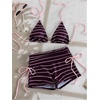 image:imageGORGLITTER Womens Striped Swimsuit Halter String Bikini Top Low Rise Boy Shorts Set Y2k Triangle Bathing SuitPurple