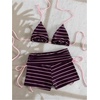image:imageGORGLITTER Womens Striped Swimsuit Halter String Bikini Top Low Rise Boy Shorts Set Y2k Triangle Bathing SuitPurple