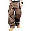 image:imageGORGLITTER Mens Baggy Leather Pants Y2K Wide Leg Cargo Pants with Pockets StreetwearBrown